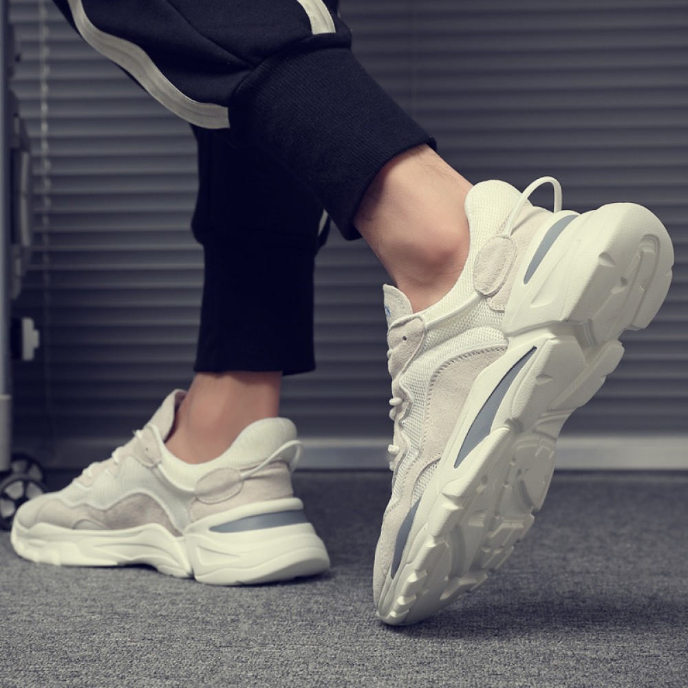 Men's Summer Leather Mesh Breathable Sneakers Trend Small White Casual Shoes