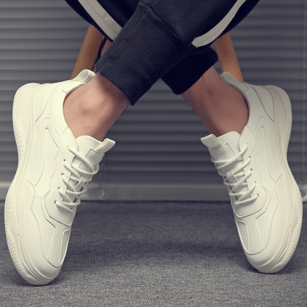 Spring New Men's Casual Sports Shoes TrendLow Top White Leather Shoes