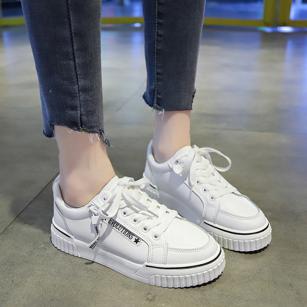 Spring White Running Board Shoes Lace-Up Flat-Bottom Breathable Casual Shoes