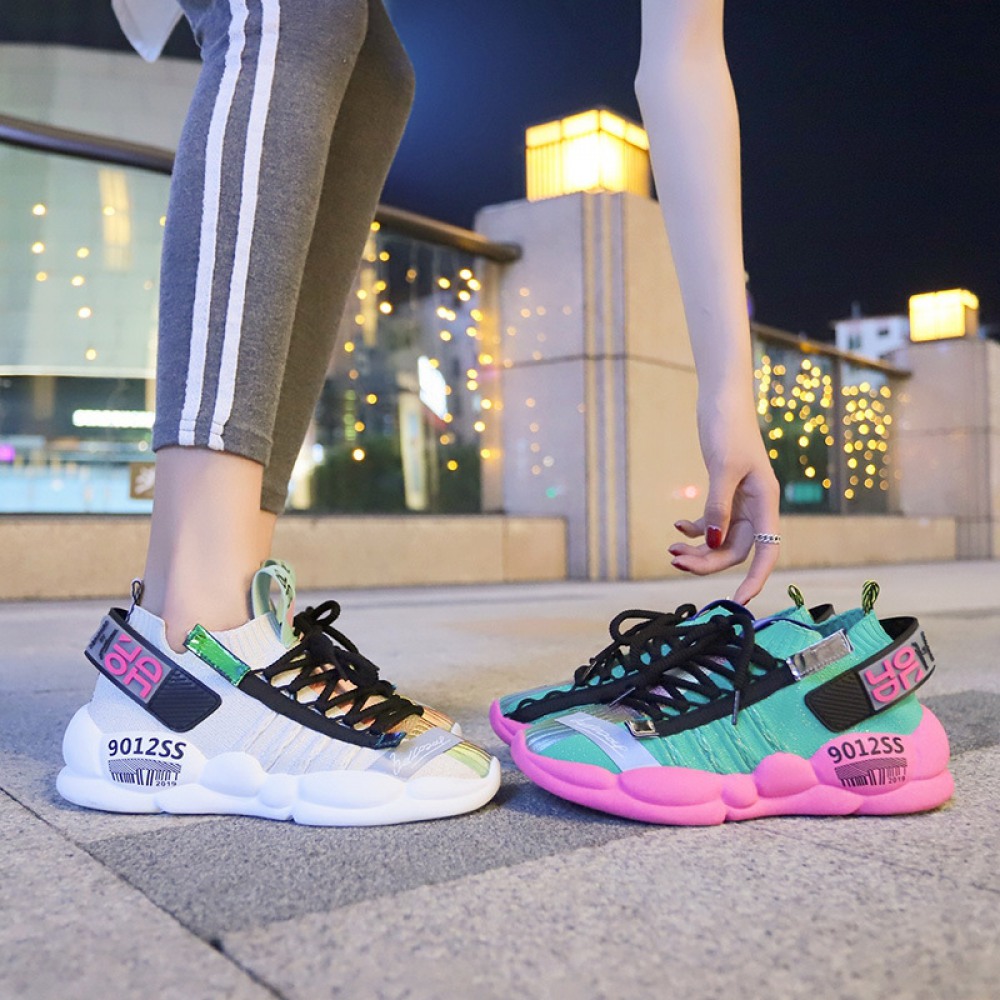 Summer New Sports Flying Knit Socks Shoes Breathable Dad Casual Shoes