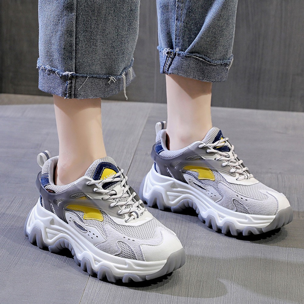 Autumn Women's Heightened Thick Bottom Mesh Shoes Breathable Casual Sports Shoes